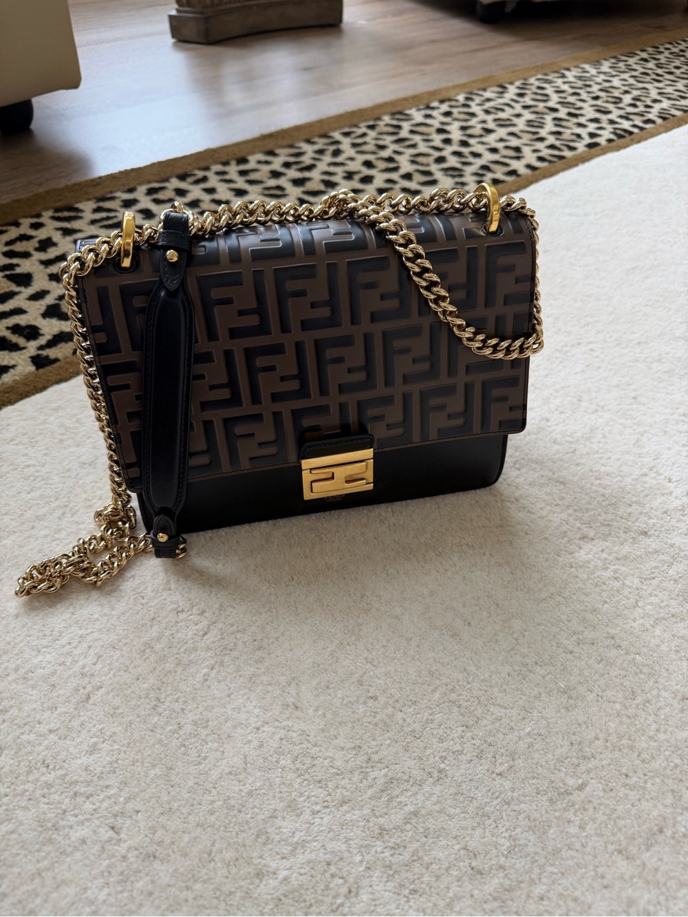 Fendi Brown and Black FF Logo Chain Crossbody